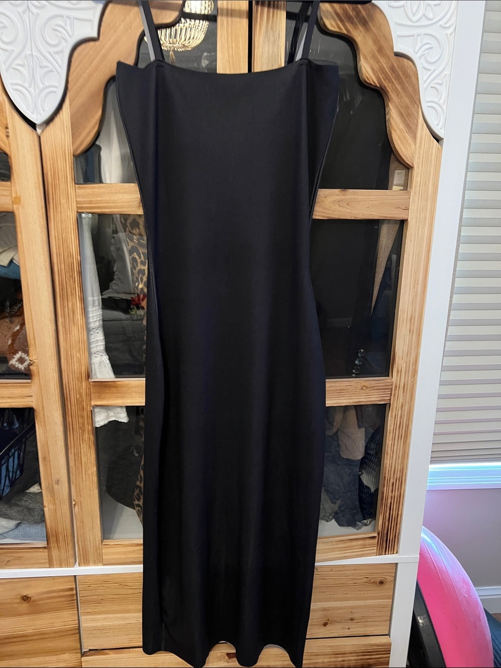 Zara Black Midi Slip Dress with Spaghetti Straps